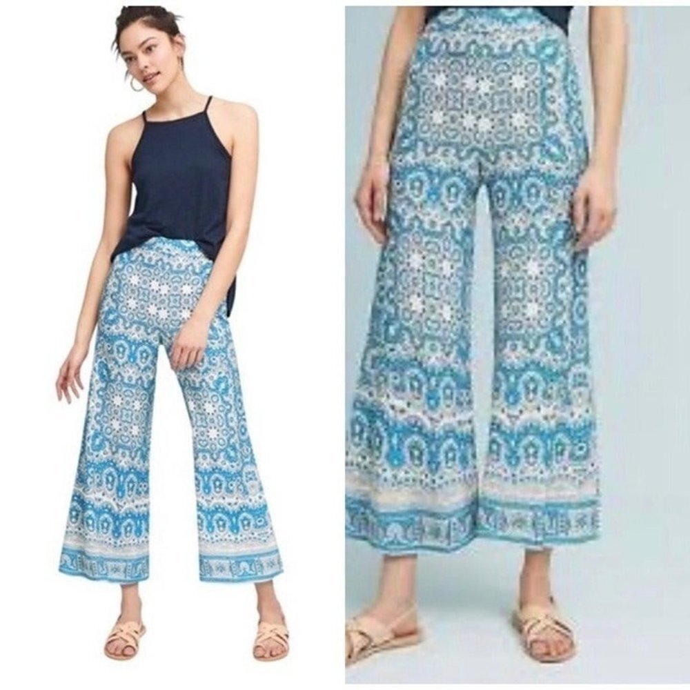 Anthropologie Feather Bone Paisley Wide Leg Pants Size 4
